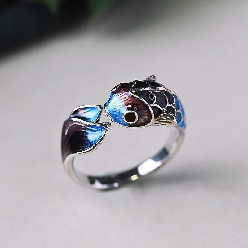 Lucky Koi Fish Annie Flower Ring for Women and Men