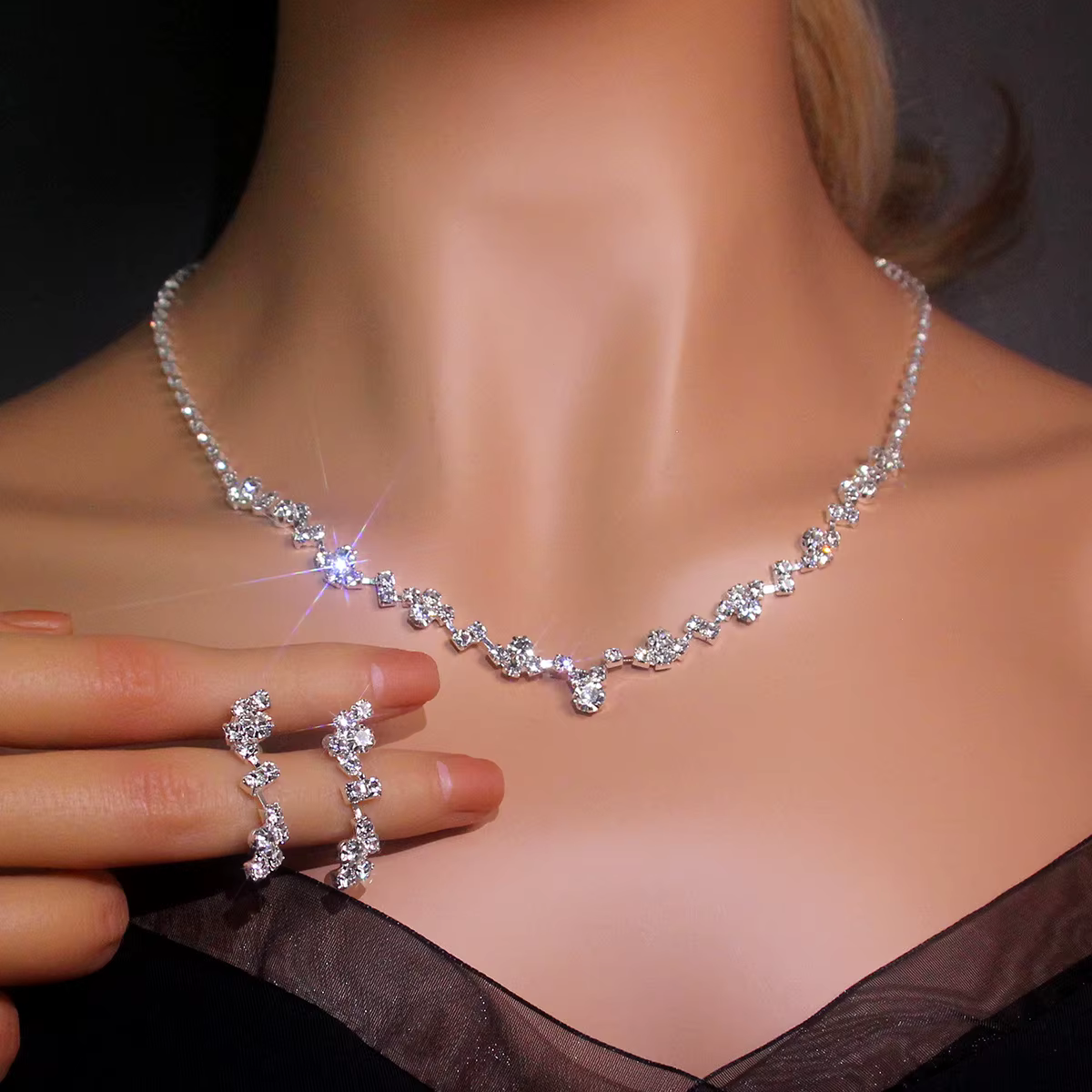 TREAZY Simple argent plaqué strass cristal collier ras du cou boucles d'oreilles ensemble mariage mariée demoiselle d'honneur ensembles de bijoux africains