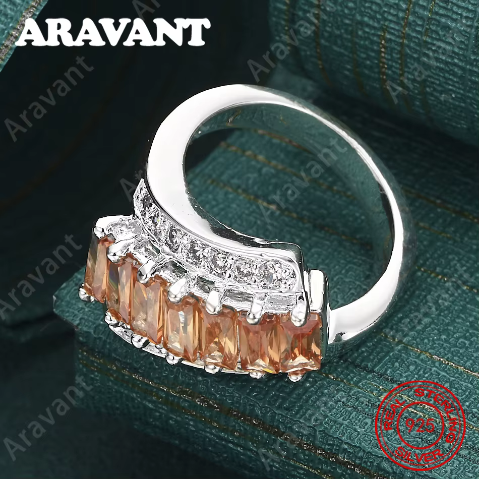 Bague carrée en argent sterling 925 avec zircon orange - Accessoire quotidien pour femme
