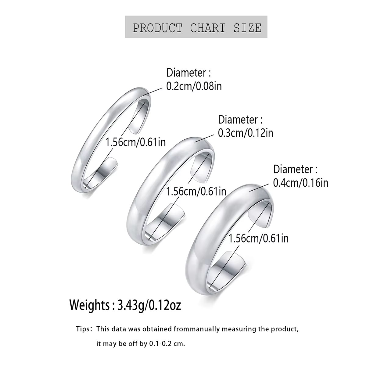 3pcs/1pc Simple surface lisse bout anneau ouvert réglable plaqué or 18K argent noir pour les bijoux de bague