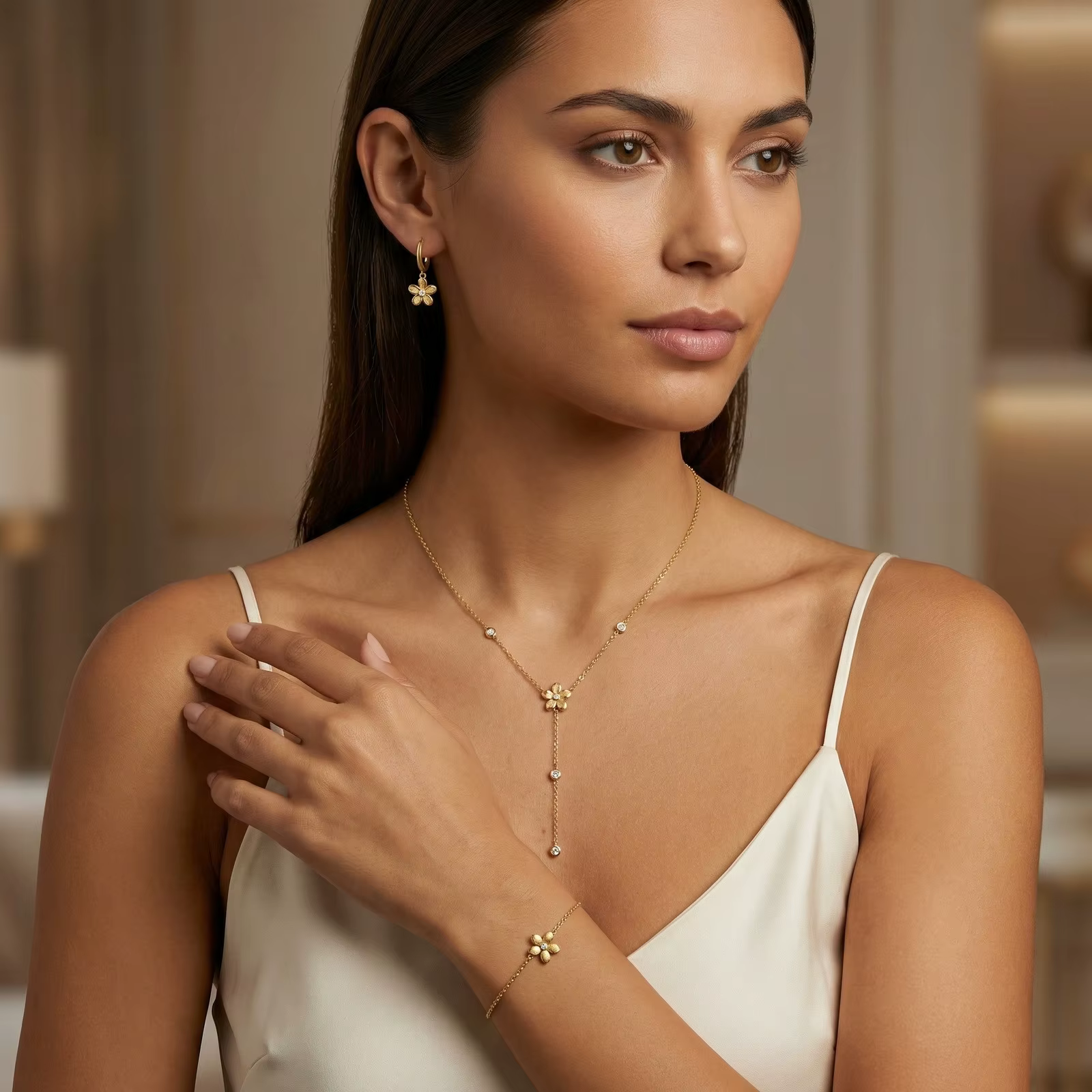 Collier long en forme de Y Vnox Classic Vacation avec zircon blanc pour femmes