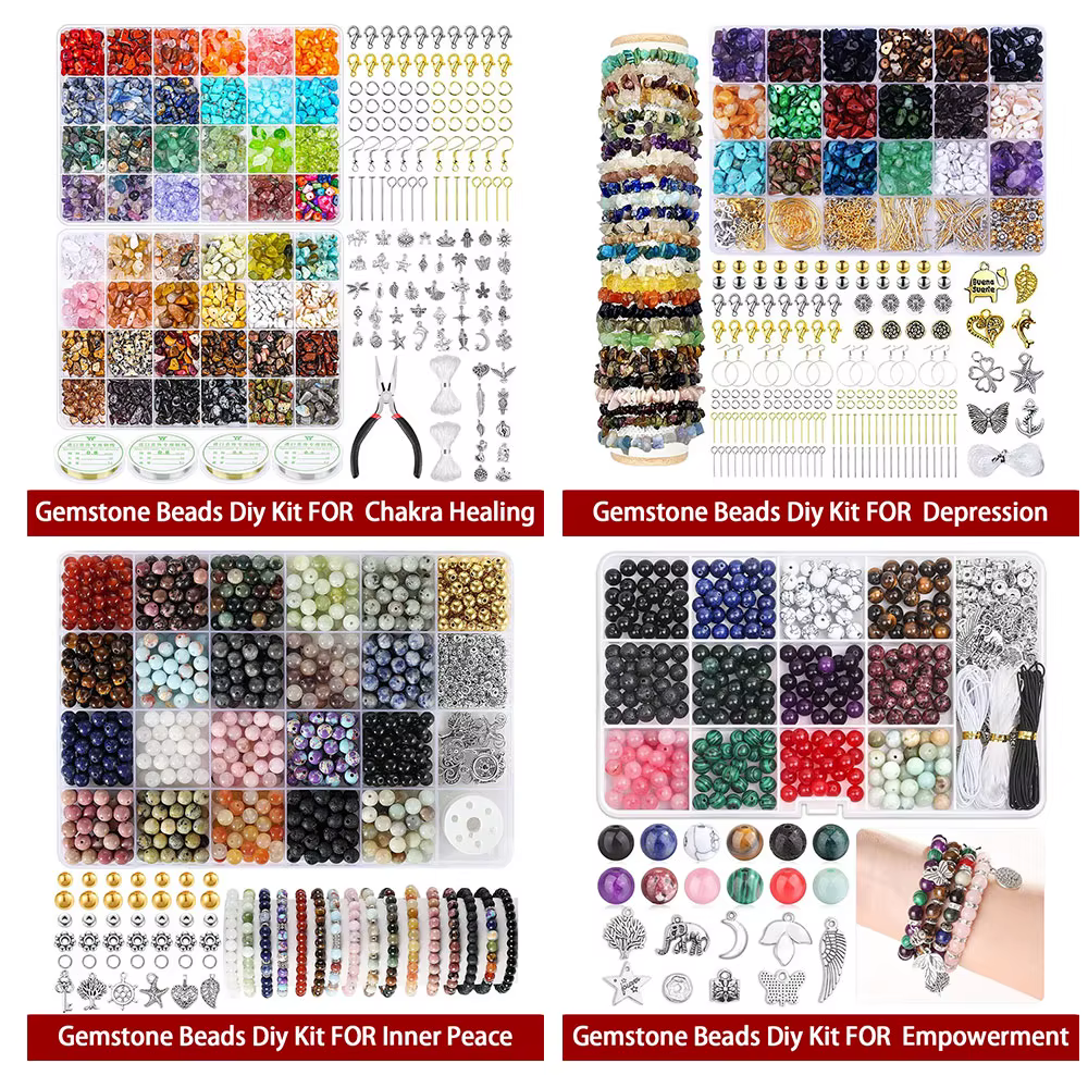Kit de fabrication de bijoux DIY avec 1000 perles, pierres précieuses naturelles, fournitures pour artisanat, bracelets, colliers, porte-clés, boucles d'oreilles, accessoires