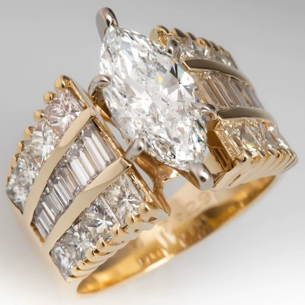 Bague Vintage Scintillante Plaqué Or Incrustée de Zirconium Synthétique en Forme d'Œil