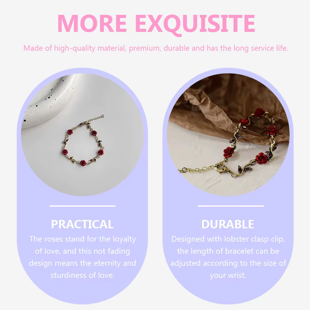 Bracelet à breloques romantique en forme de rose en argent