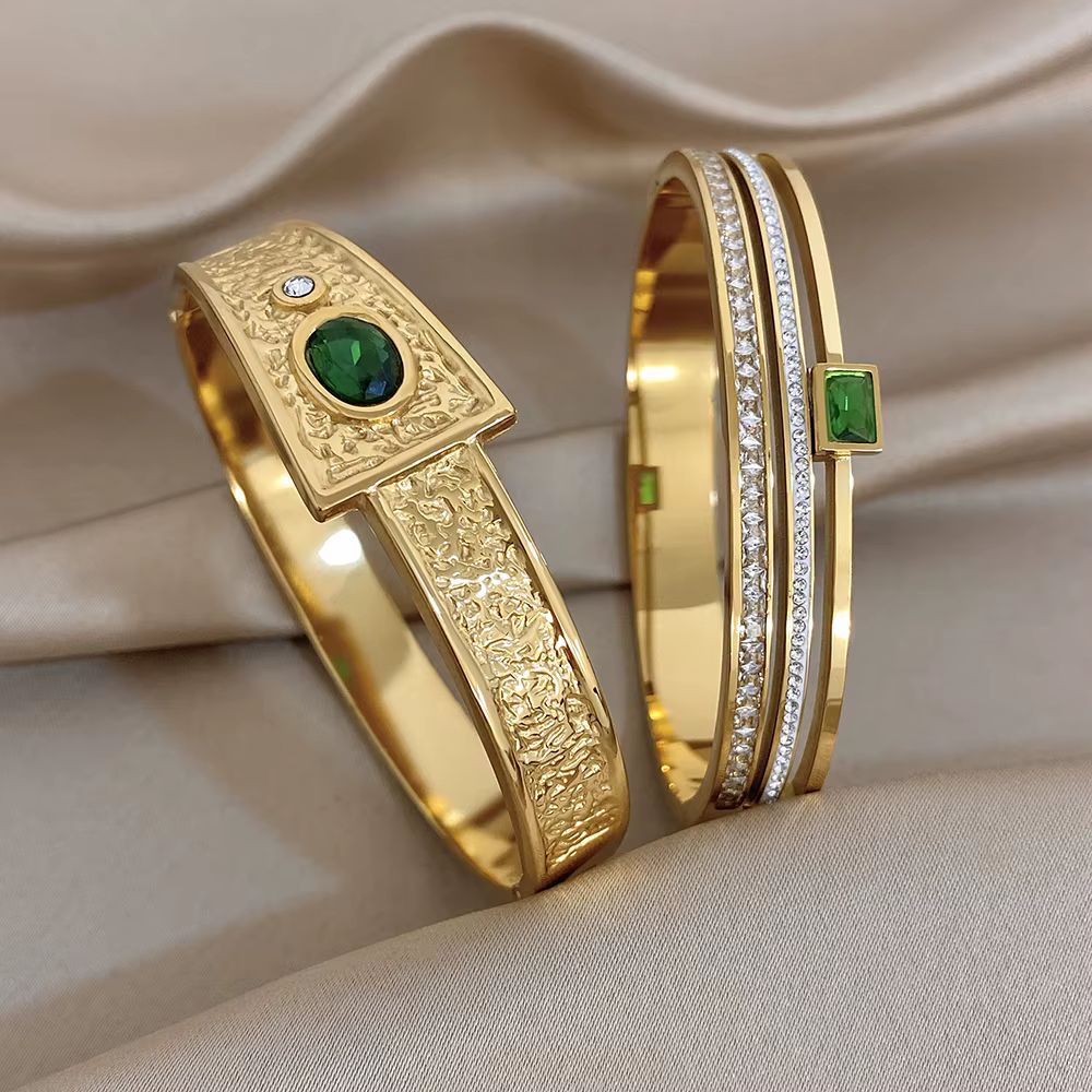 AENSOA – Bracelet ovale en zircon cubique vert pour femmes et hommes
