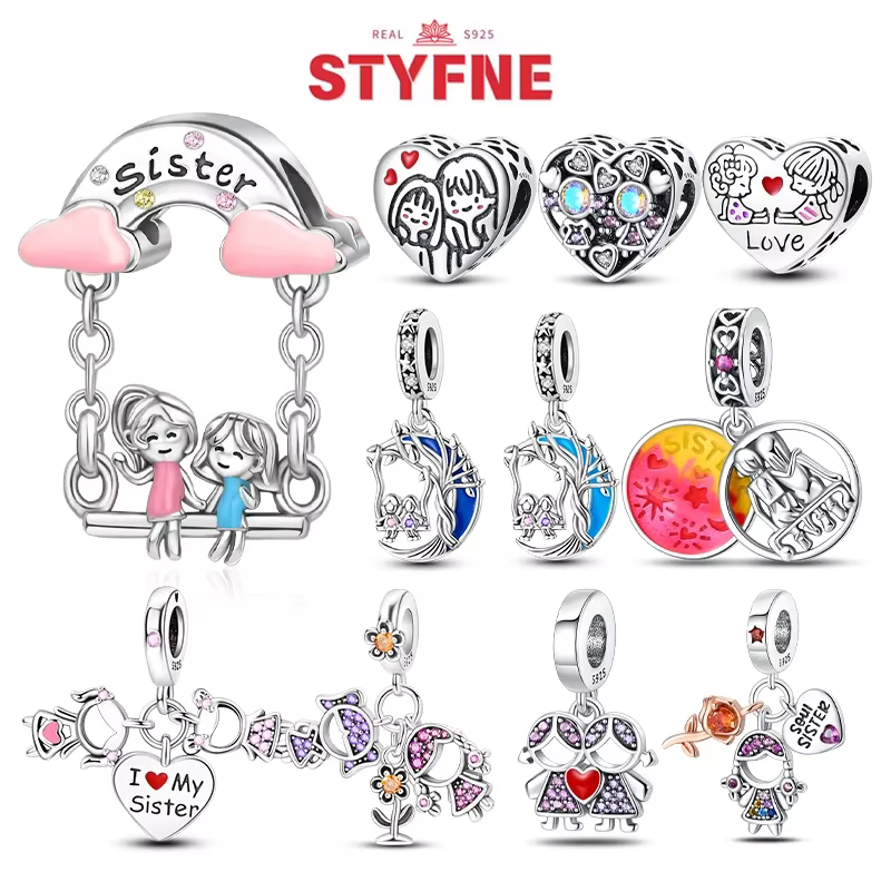 Breloques en argent Sterling S925 pour sœurs sur le Swing