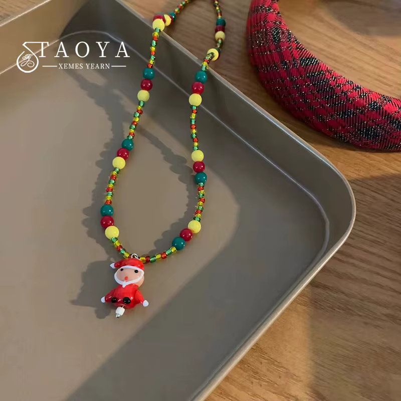Collier pendentif père Noël perlé coloré pour femmes et filles