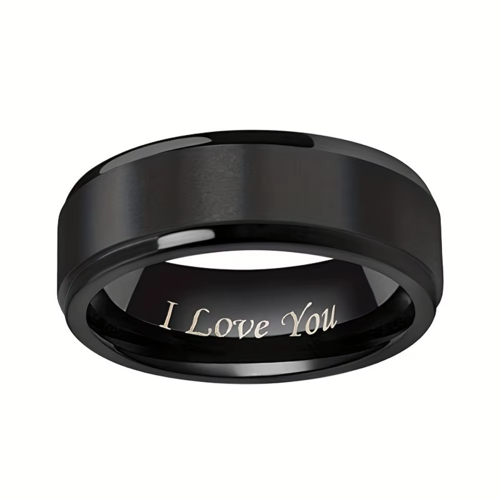Bague en acier titane gravé I Love You