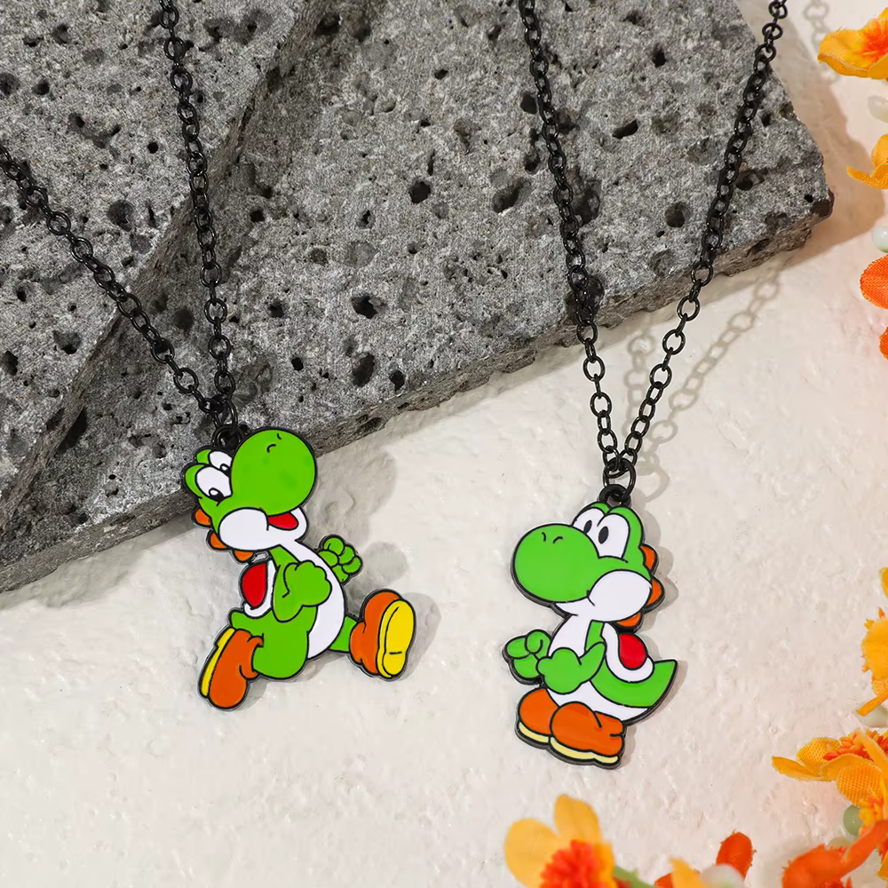 Collier en émail Dinosaure Vert - Pendentif Personnage Animal de Dessin Animé Bijou Tendance Cadeau pour Amis Accessoire de Jeu