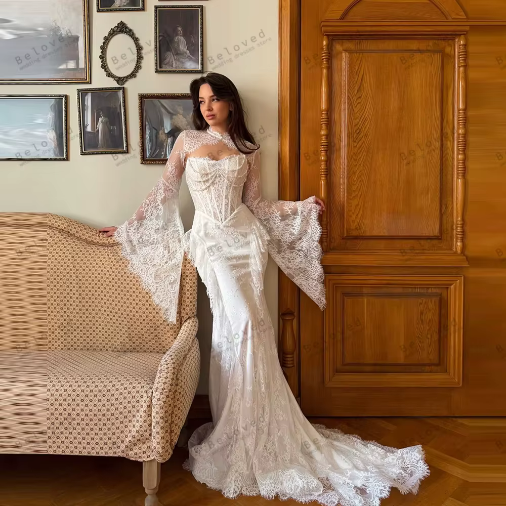 Robes de mariée glamour style bohème, robes de mariée en dentelle à volants, avec veste détachable, charmantes robes de mariée personnalisées 2026