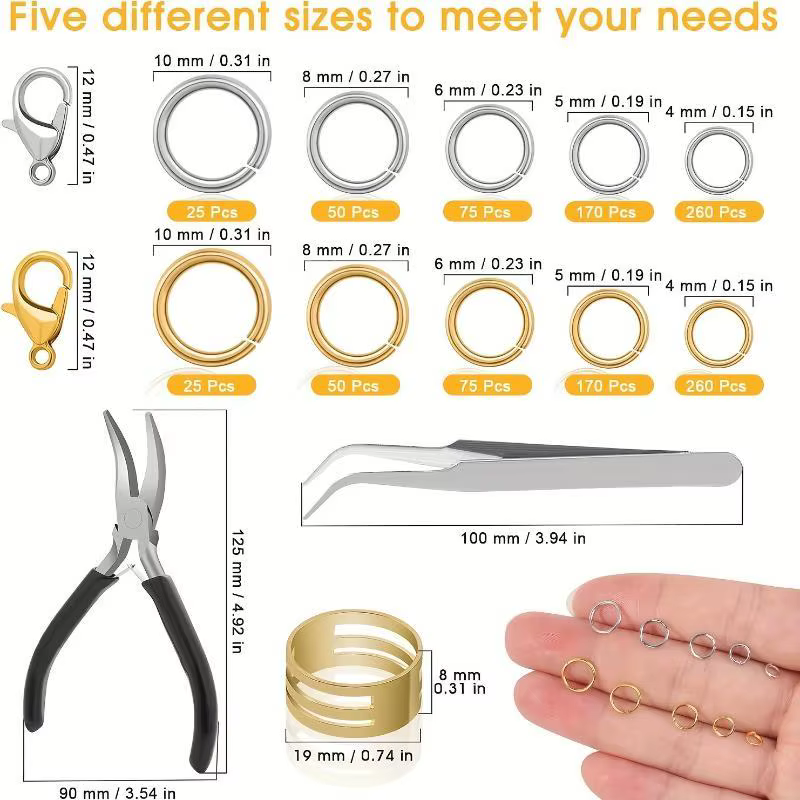Kit d'outils pour la fabrication de anneaux de jonction 1200 pièces avec fermoirs mousquetons
