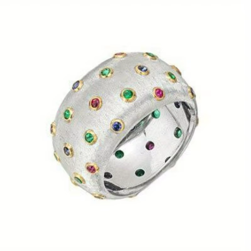 Bague vintage incrustée multicolore pour femme