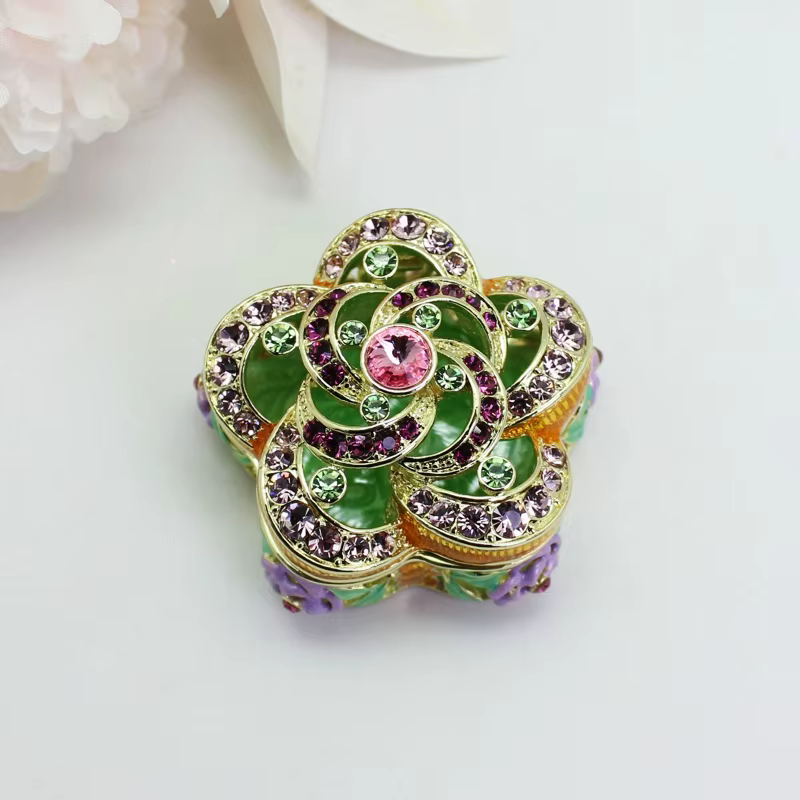 SHINNYGIFTS-Boîte à bibelots en émail en forme de fleur, boîte à bijoux de style vintage, boîte de mariage pour bague, petite boîte de rangement pour boucles d'oreilles