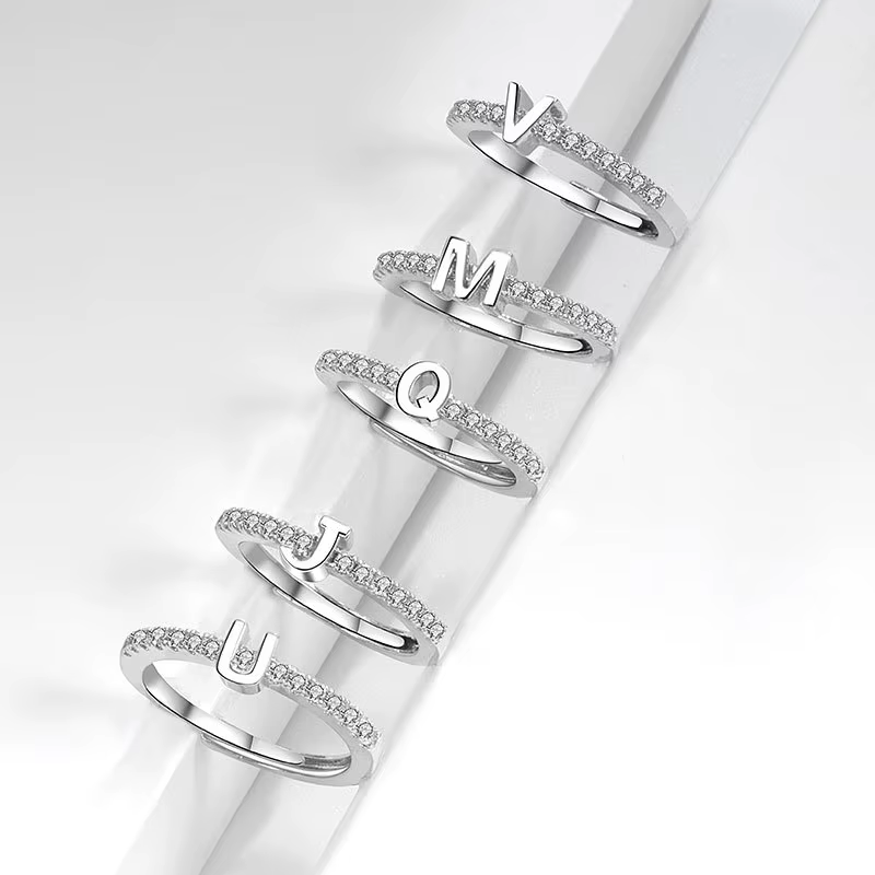VENTFILLE 925 en argent Sterling 26 lettre anglaise Zircon diamant clouté anneau réglable pour les femmes cadeau bijoux livraison directe