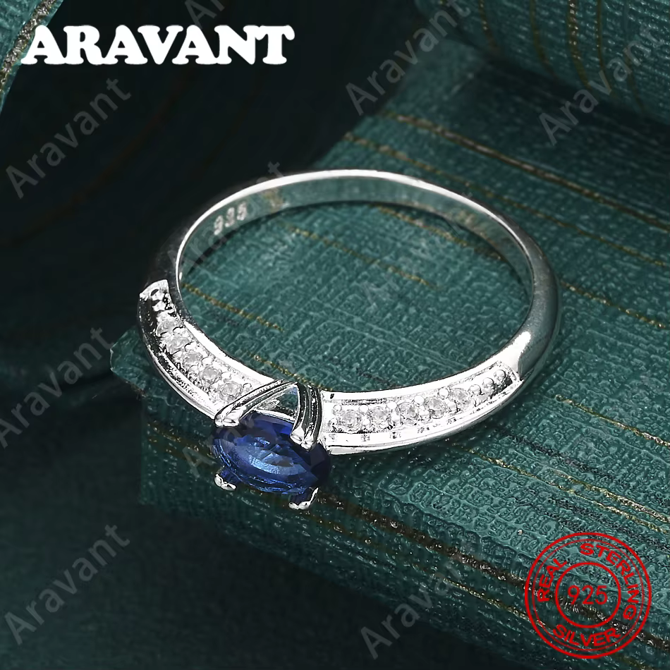 Argent sterling 925, zircon bleu 7-10 # Bague pour femme - Bijoux de mariage exquis et mignons