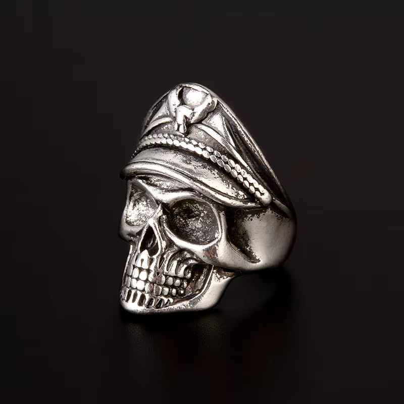 Bague tête de mort d'officier de la marine colorée rétro pour hommes