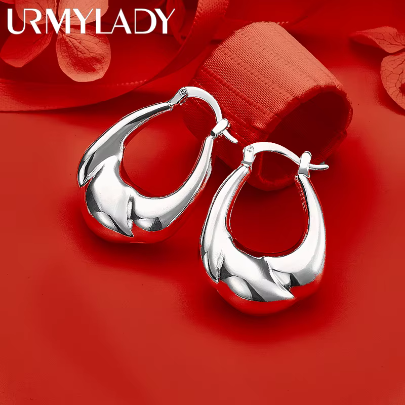 URMYLADY 925 en argent Sterling luxe lisse pince boucles d'oreilles pour femmes oreille Clips fête de mariage mode charme bijoux