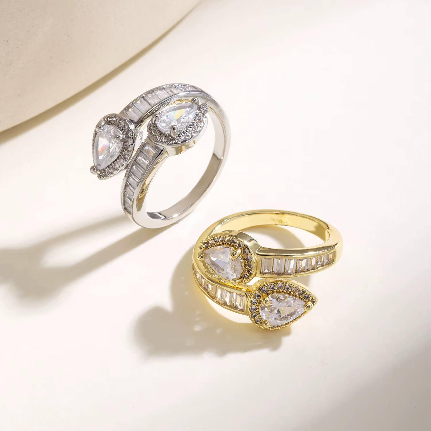 Nidin – bague élégante en zircone cubique pour femmes, double goutte d'eau, cristal baguette, promesse, alliance de mariage, bijoux de fête, cadeaux
