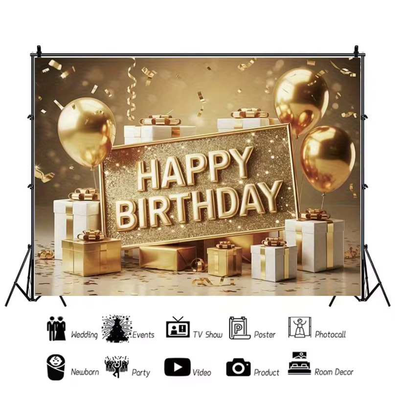 Décoration de fête d'anniversaire sur le thème de luxe doré