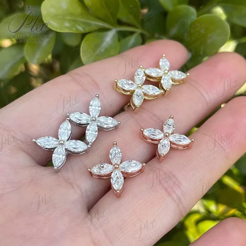 Boucles d'oreilles en Moissanite en forme de Marquise