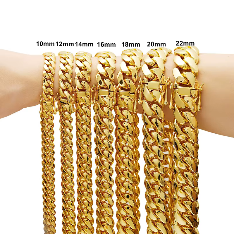 Hip Hop Bling couleur or acier inoxydable Dense cubain Miami lien chaîne colliers pour hommes rappeur bijoux livraison directe