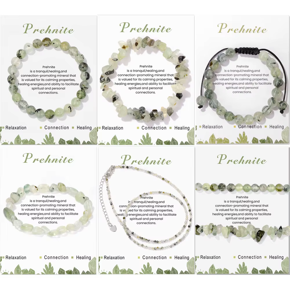Bracelet de perles de pierre de prehnite naturelle pour hommes et femmes