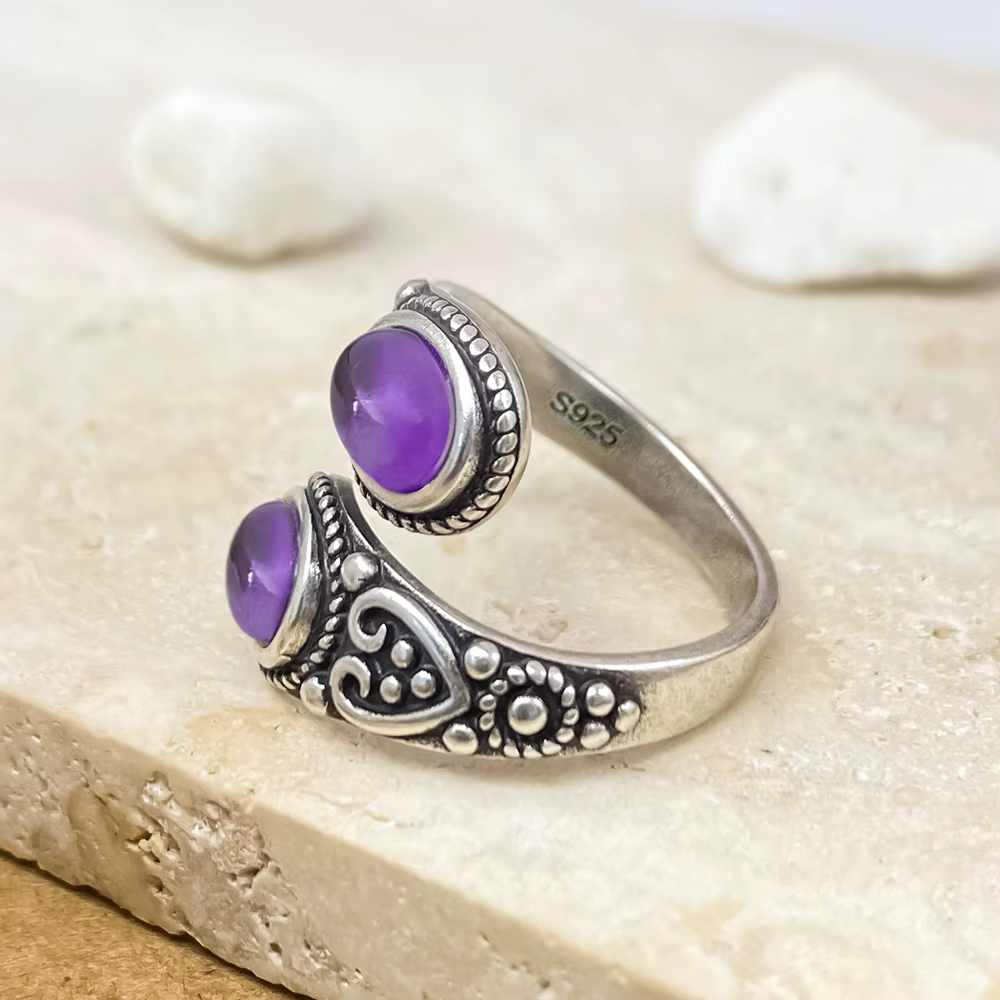 Bague vintage en argent 925 avec améthyste naturelle 6*8mm