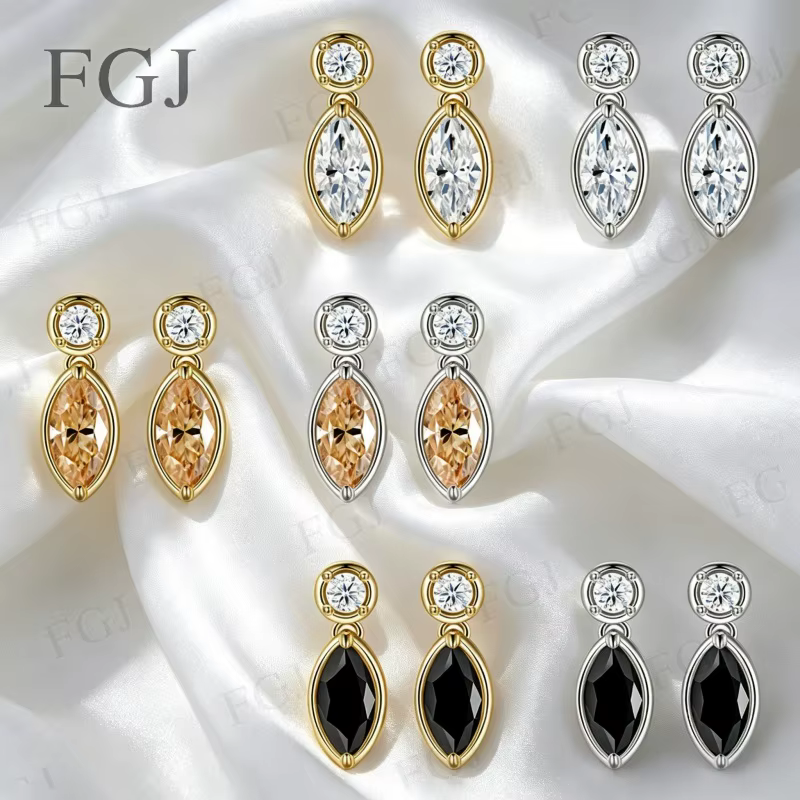 Boucles d'oreilles pendantes en argent sterling 925 avec moissanite