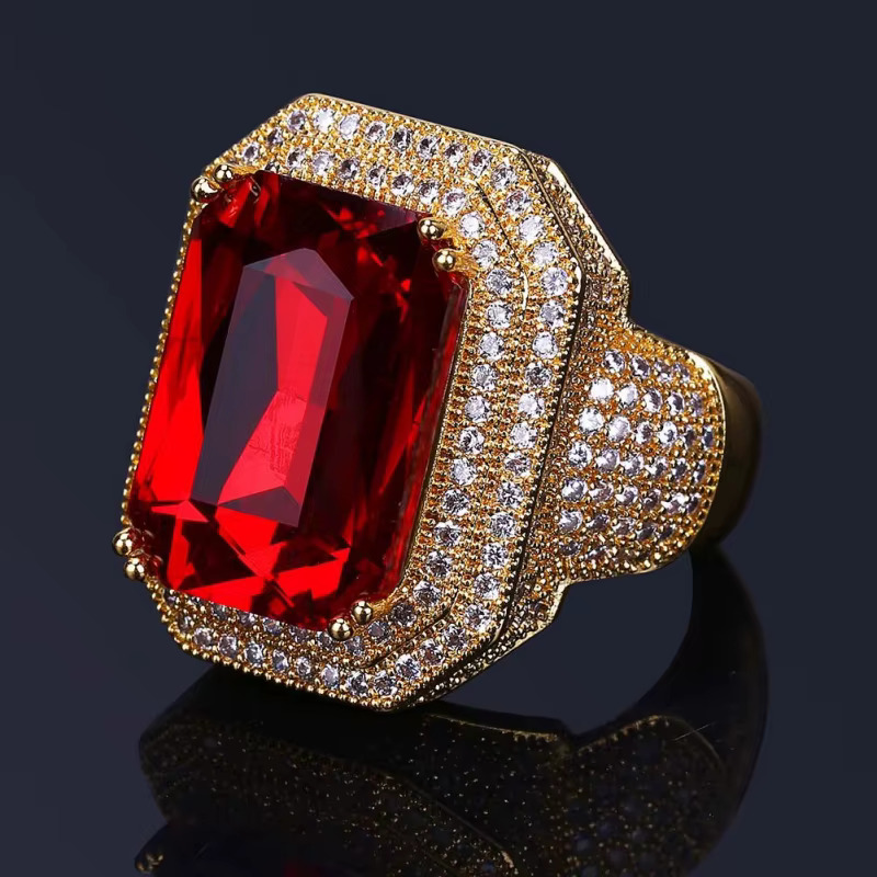Bague Hip Hop de luxe haut de gamme plaquée or