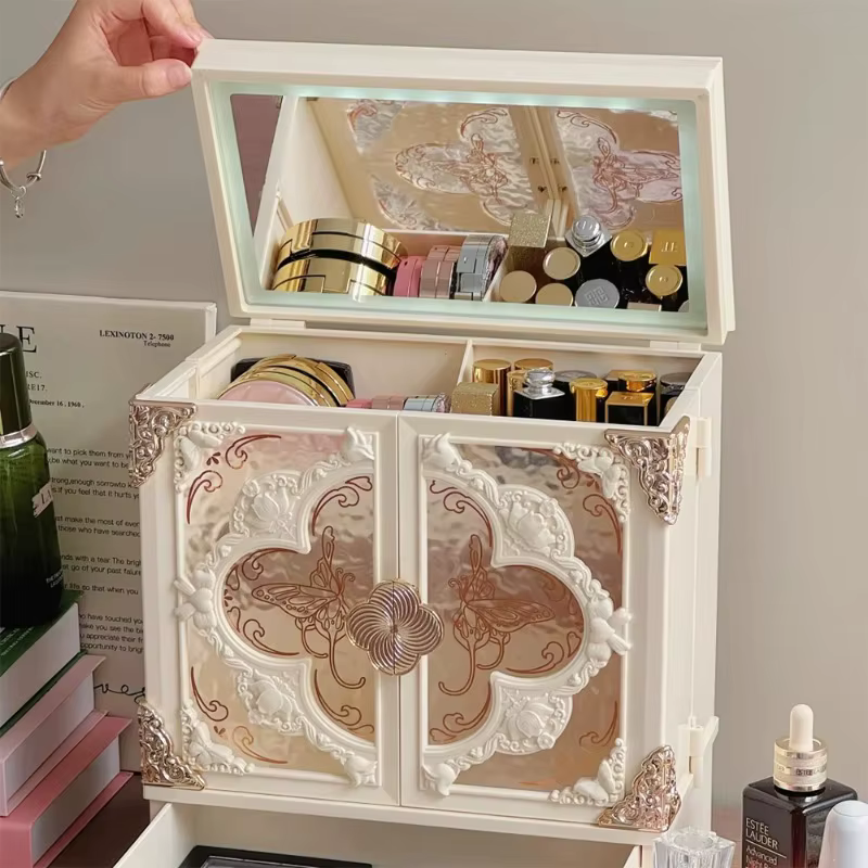 LED miroir bijoux vitrine de luxe colliers boîte de rangement en plastique boucles d'oreilles bagues