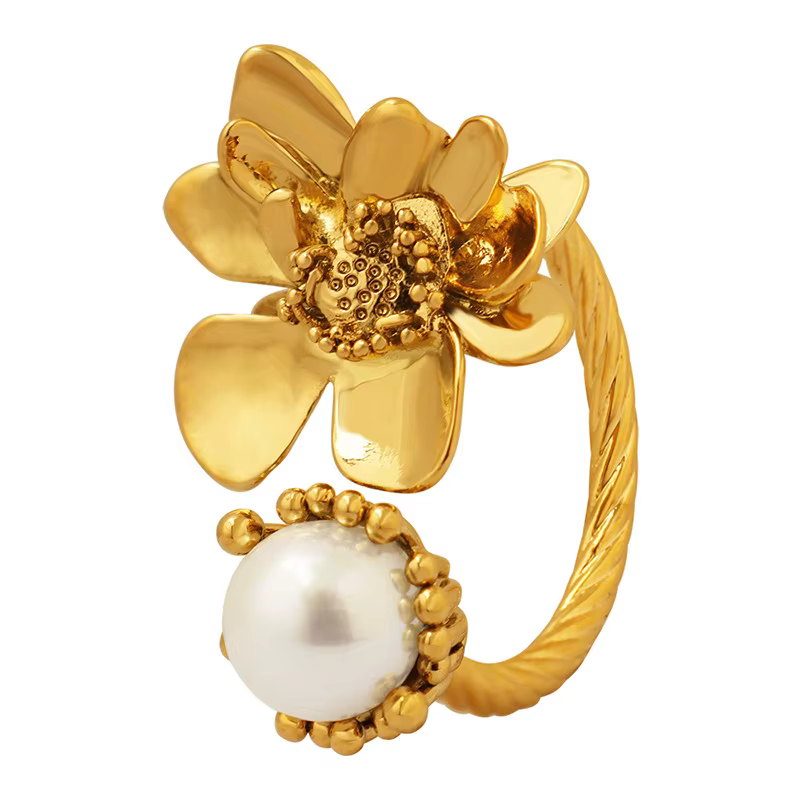 Bague Rétro Française à Motif Floral pour Femme