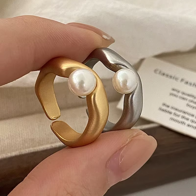 PONYKISS – bague réglable en perles géométriques irrégulières de couleur argent pour femmes