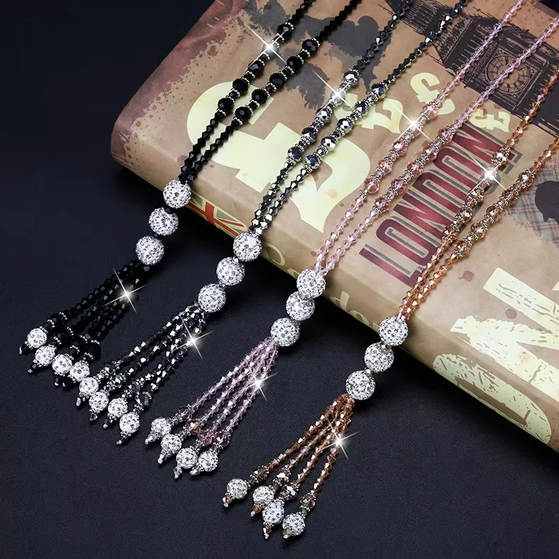 Collier Long à pampilles en perles de cristaux brillants pour femmes, mode coréenne, chaîne de pull Simple, breloque, bijoux de fête