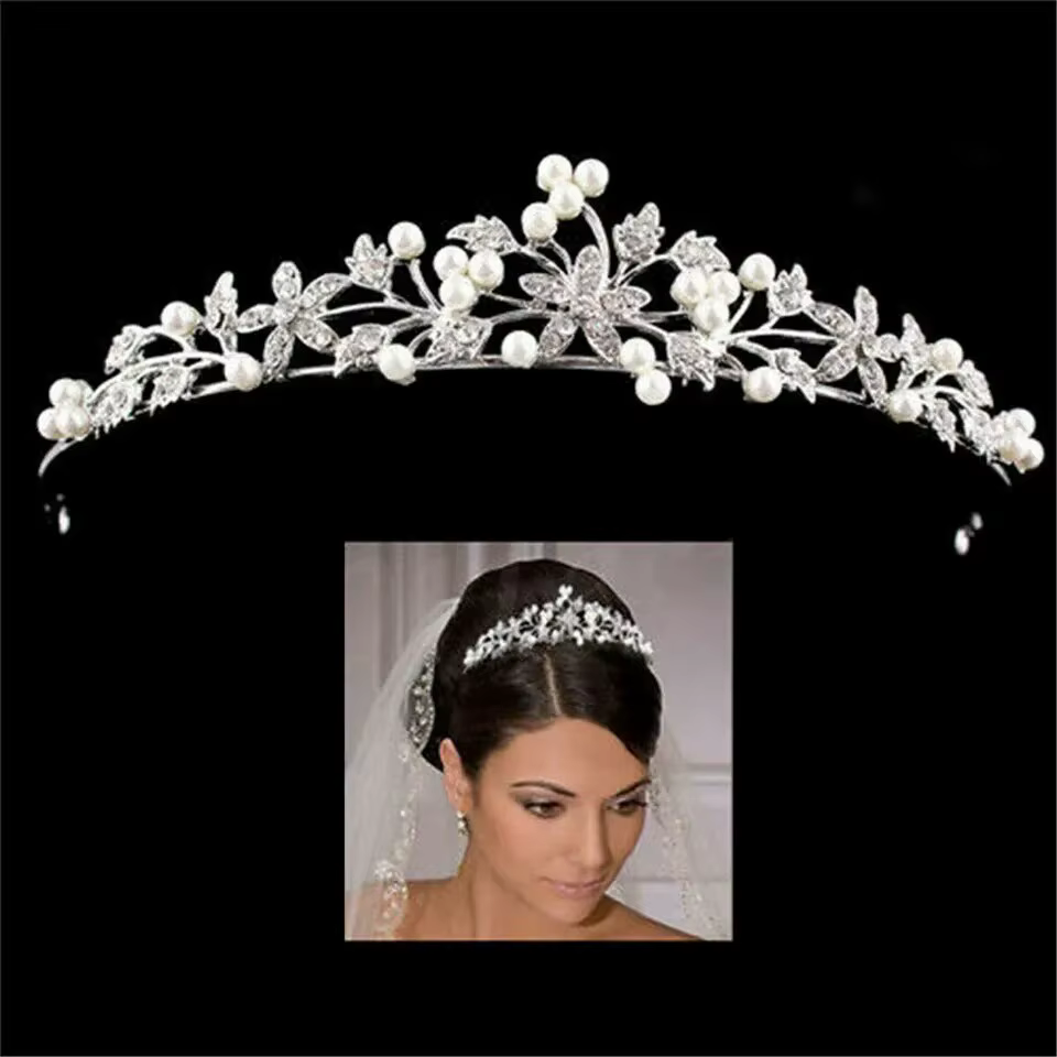 Mariée Perle Couronne Bandeau Diamant Accessoires De Cheveux Alliage Strass Princesse