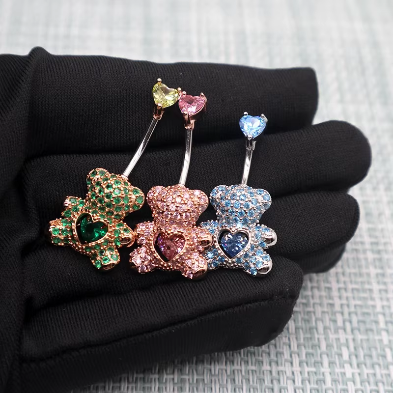 Nouveau S925 argent pur mignon petit ours nombril ongles pour les femmes à la mode et Sexy corps Piercing bijoux