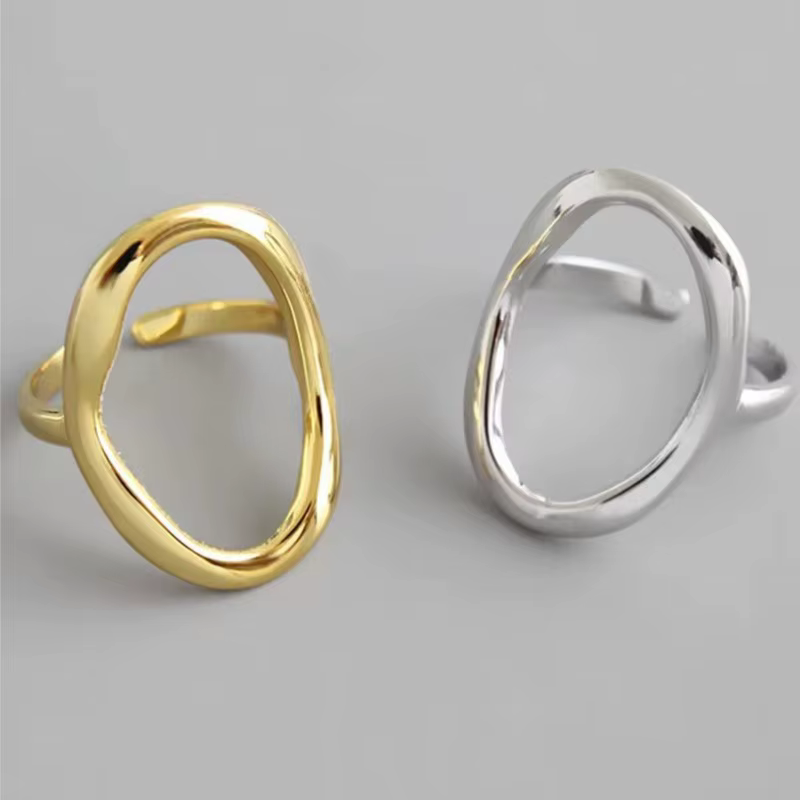 Bagues ovales irrégulières lisses couleur argent pour femmes et hommes