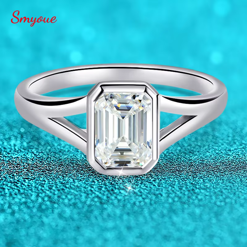 Smyoue 1CT 2CT bague de mariage Moissanite taille émeraude pour femmes Solitaire laboratoire diamant bijoux S925 argent Sterling plaqué or 18K