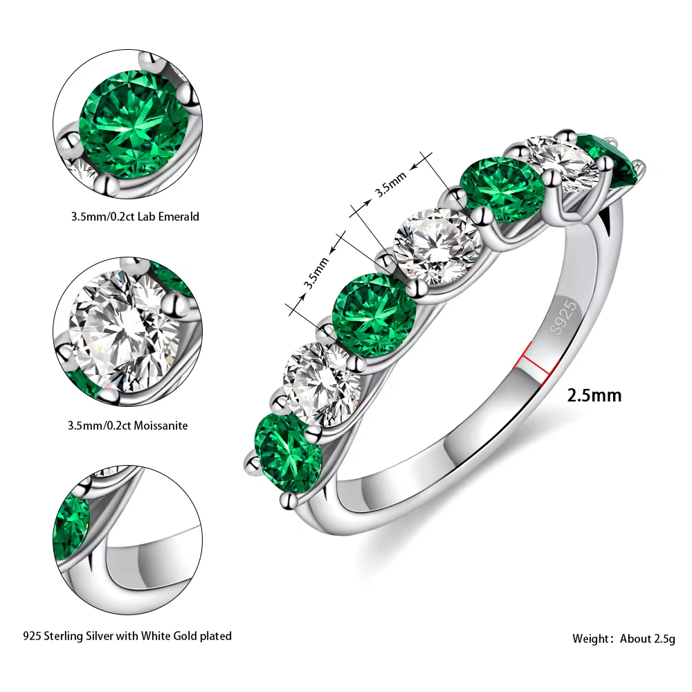 Bague en argent Sterling S925 avec pierres précieuses émeraude