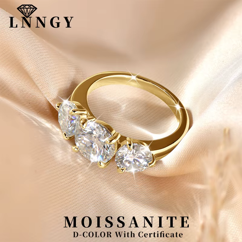 Lnngy – bague de fiançailles ronde en Moissanite pour femmes