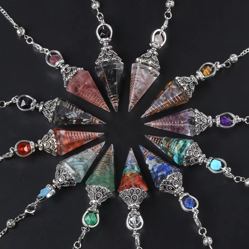 Pendentif pendule esprit pierre naturelle, chaîne en treillis, énergie porte-bonheur, résine Reiki mystérieuse pour la fabrication de bijoux, accessoires colliers
