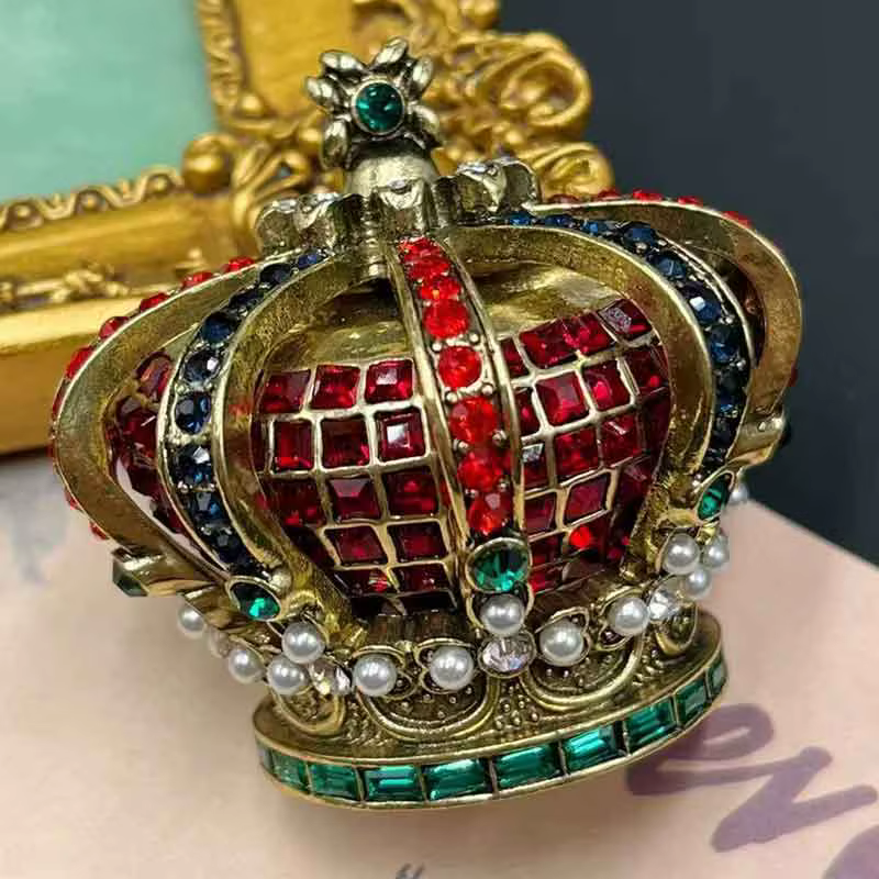 Broche de perles Vintage avec couronne de reine en strass, industrie lourde