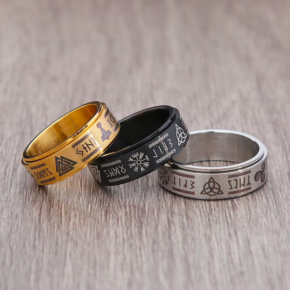 Bague Viking Vintage en Acier Inoxydable pour Homme et Femme