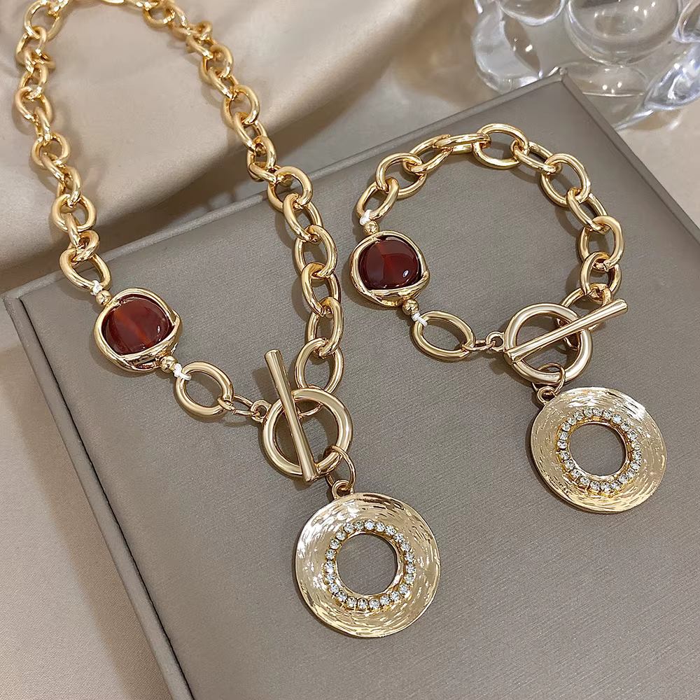Greatera OT boucle pierre accessoire Bracelet collier combinaison alliage cubique Zircon rempli décoration Design bijoux pour femmes