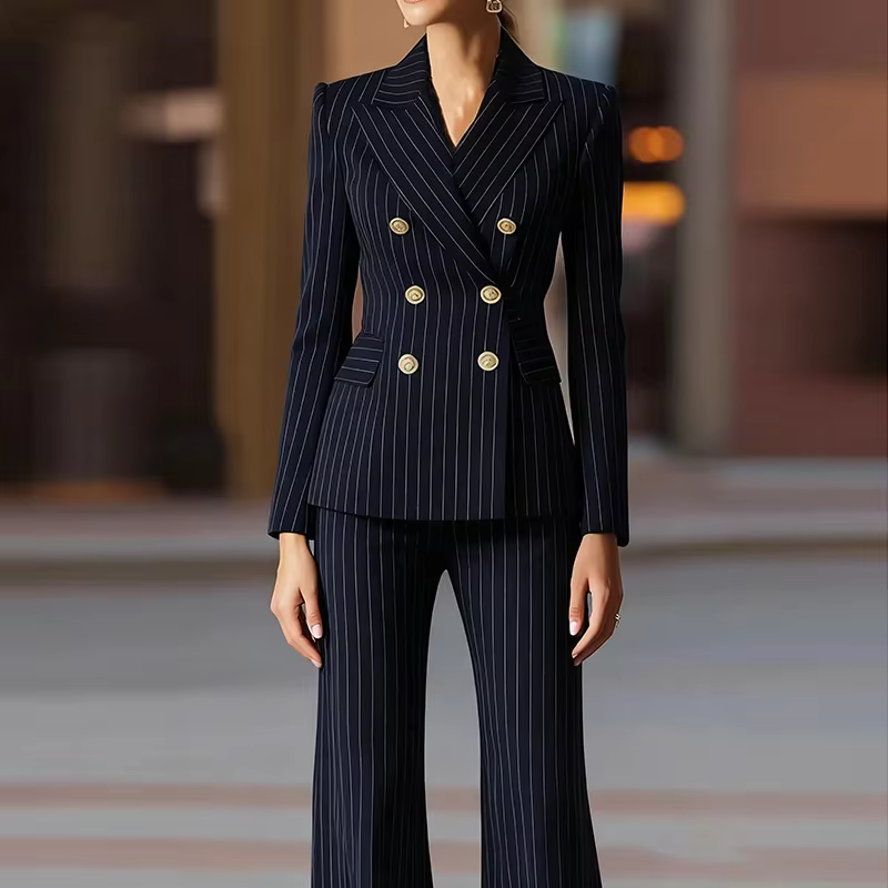 Modigirl bleu formel manteau d'extérieur pour femme 2025 nouveau automne printemps doré boutonné affaires mode rayé Blazers vêtements