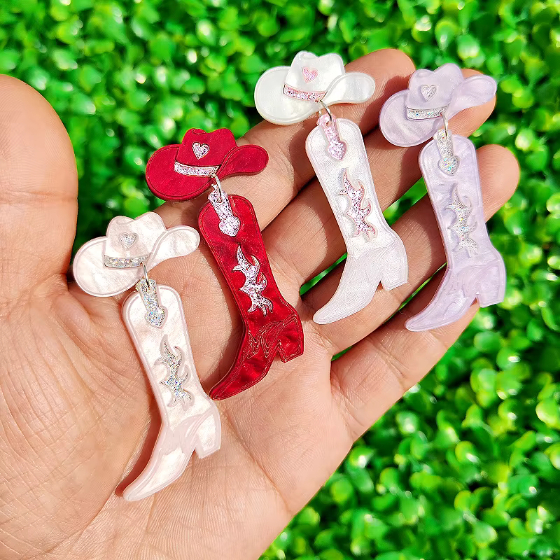 KUGUYS nouveau Cowgirl boucles d'oreilles pour femmes bijoux de mode mignon Cool Cowboy chapeau bottes