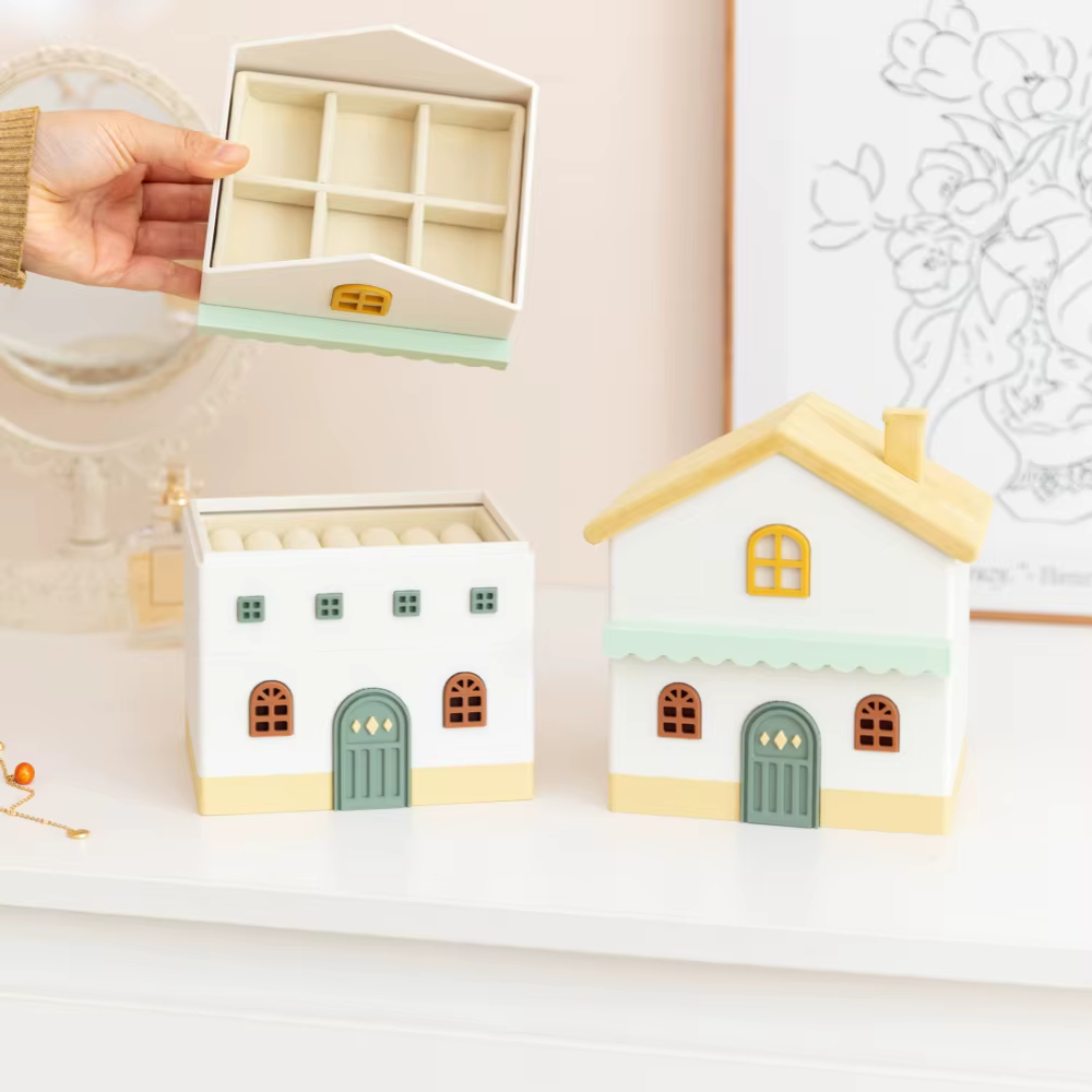 Multi-Layer Jewelry Storage Box Small House Organizer for Rings Earrings Bracelets