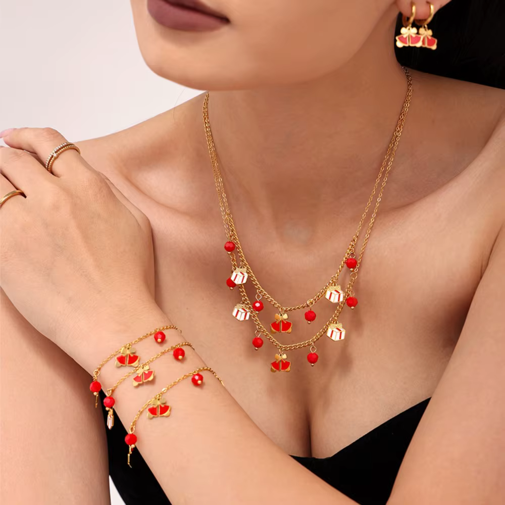Collier, bracelet et boucles d'oreilles à thème de Noël pour femmes