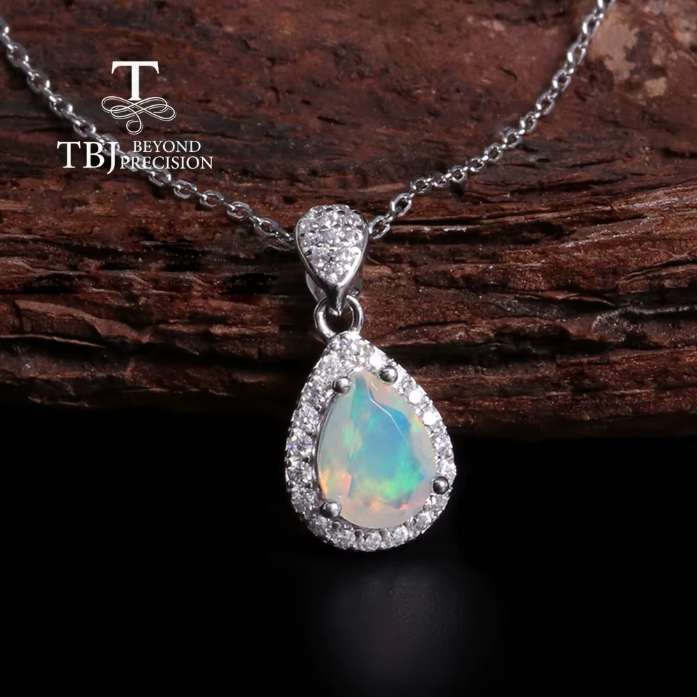 Véritable argent S925 avec pierres précieuses opale d'éthiopie naturelle