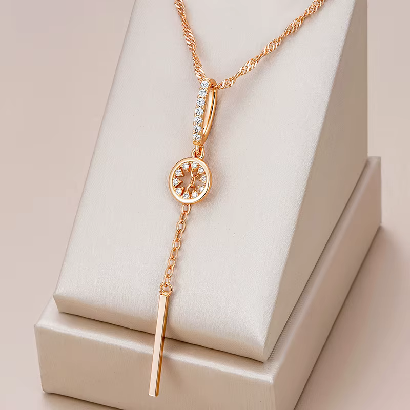 Kinel – pendentif creux à pampilles en Zircon naturel, couleur or 585, chaîne ondulée, bijoux quotidiens pour fête de mariage, tendance