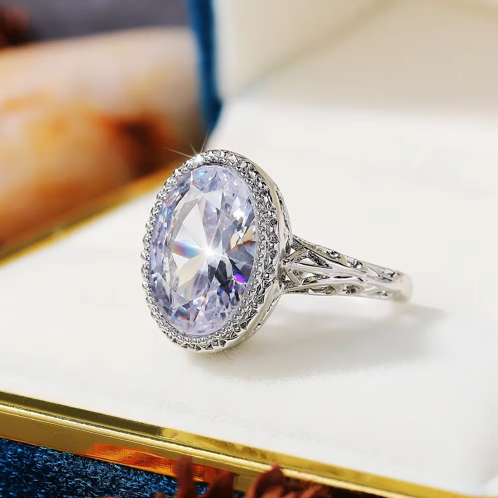 Mode 925 en argent Sterling ovale blanc topaze bagues de fiançailles pour les femmes intemporel éternité Bling